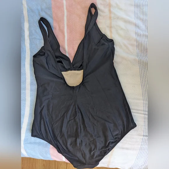 Black V-Neck Low Back One Piece Bathing suit - Picture 4 of 11